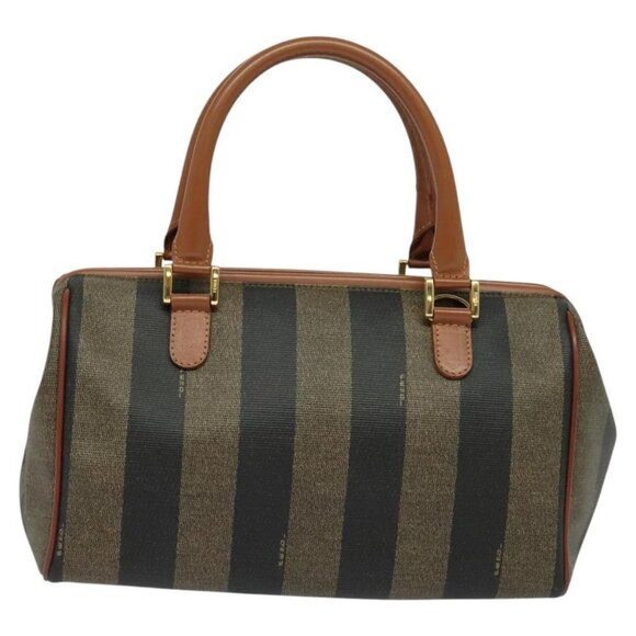 FENDI Pecan Canvas Hand Bag Brown Gold Auth 119578 - Picture 2 of 16